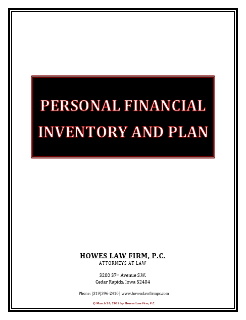 Personal Financial Inventory and Plan Book Cover